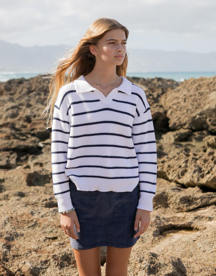 The Girls Sloan White & Navy Striped Sweater