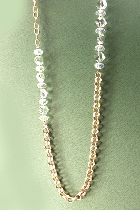 Glass Bead and Gold Chain Long Necklace