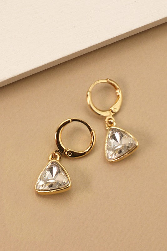 Gold Triangle Charm Hoop Earrings