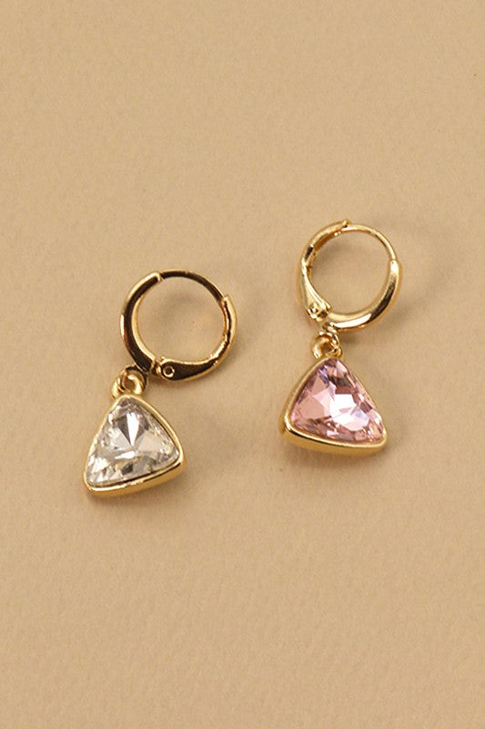 Gold Triangle Charm Hoop Earrings