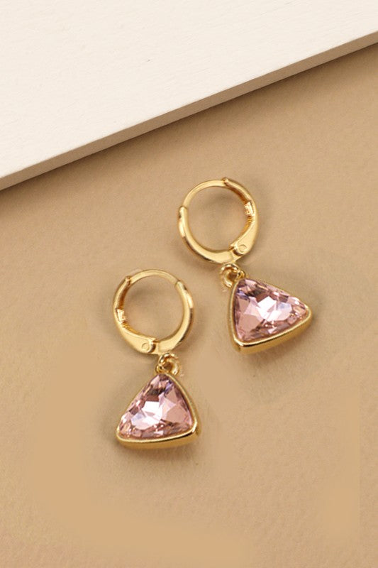 Gold Triangle Charm Hoop Earrings