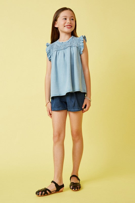 The Cayli Girls Light Denim Tencel Tank Top