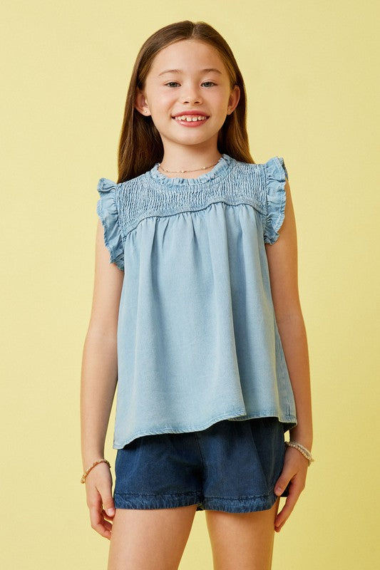 The Cayli Girls Light Denim Tencel Tank Top