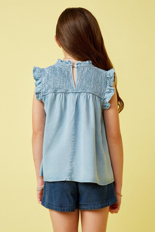 The Cayli Girls Light Denim Tencel Tank Top