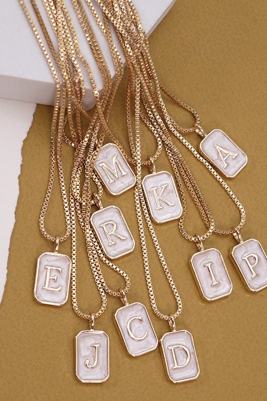 Pearl Rectangle Initial Charm Necklace