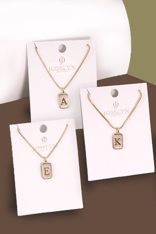 Pearl Rectangle Initial Charm Necklace