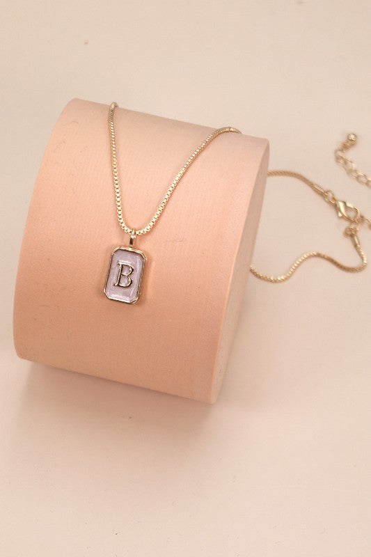 Pearl Rectangle Initial Charm Necklace