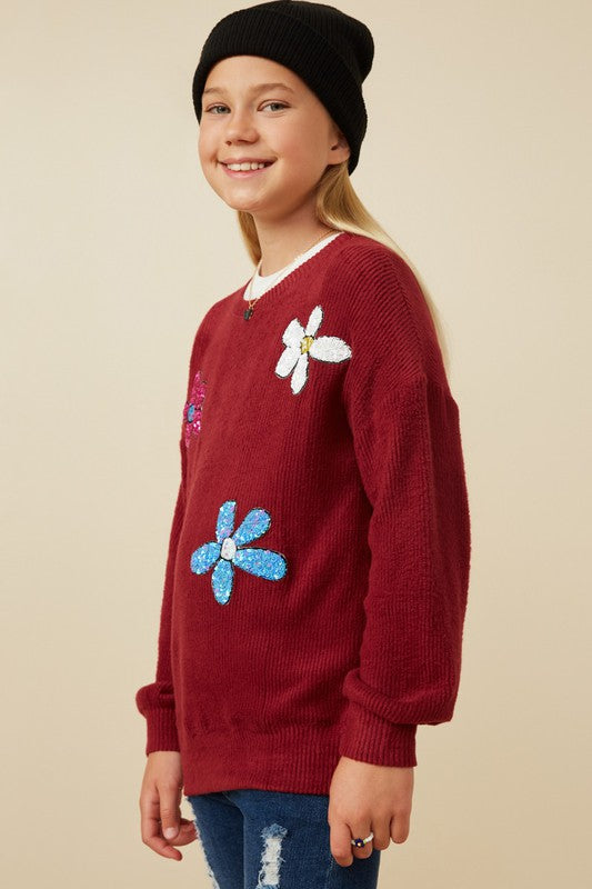 The Girls Pick Me Burgundy Floral Patch Top