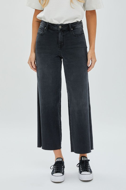 The After Midnight Black Wide Leg Cropped Jeans by Hidden Jeans