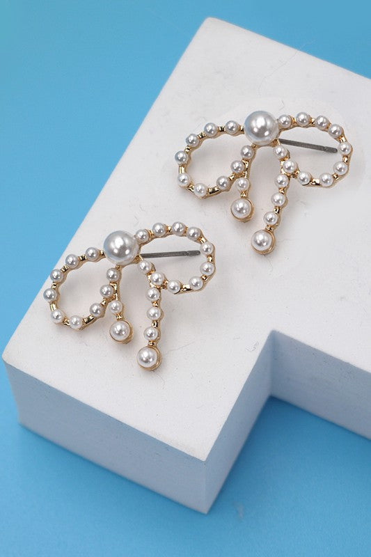 The Elegant Pearl Bow Earrings