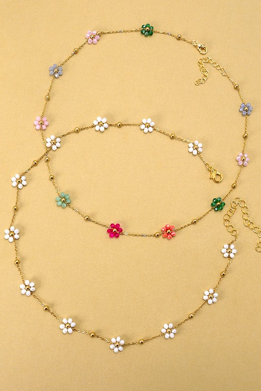 Multi Beaded Flower Charm Necklace