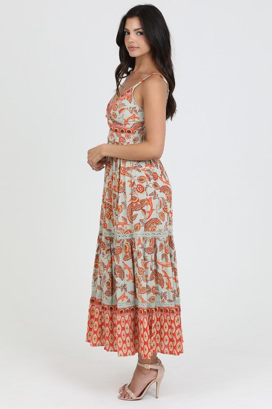 The Forever More Coral Print Tiered Maxi Dress