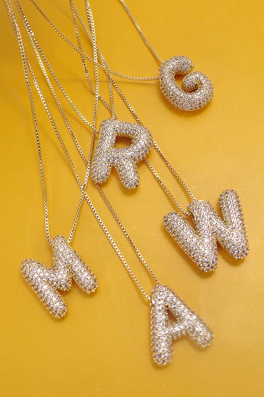 Bubble Initial Rhinestone Necklace