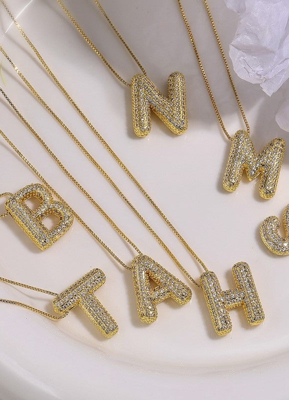 Bubble Initial Rhinestone Necklace