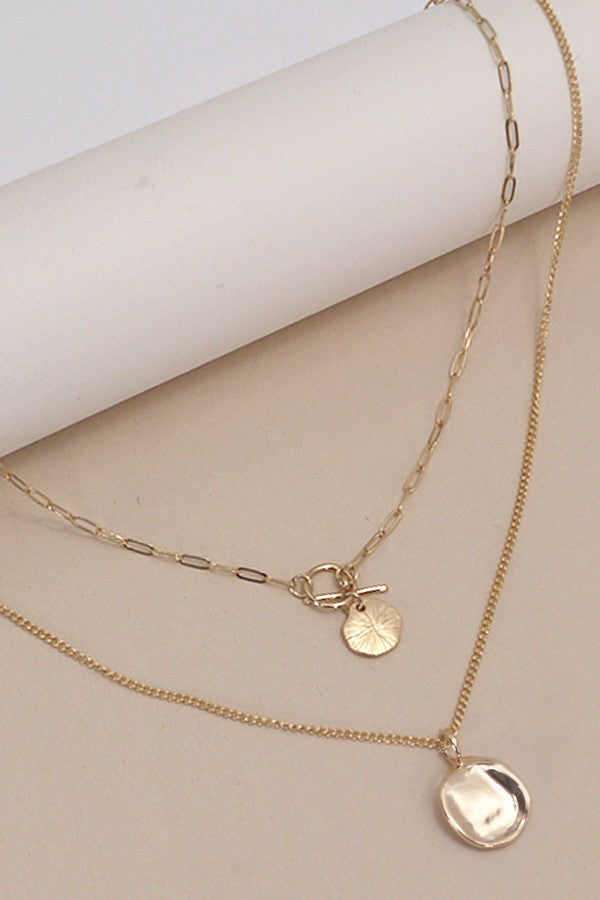 Gold Double Layer Circle Drop Pendant Necklace