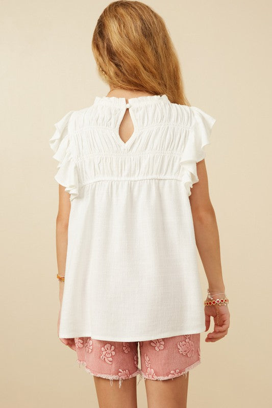 The Bright Side Girls Off-White Ruffle Sleeve Top