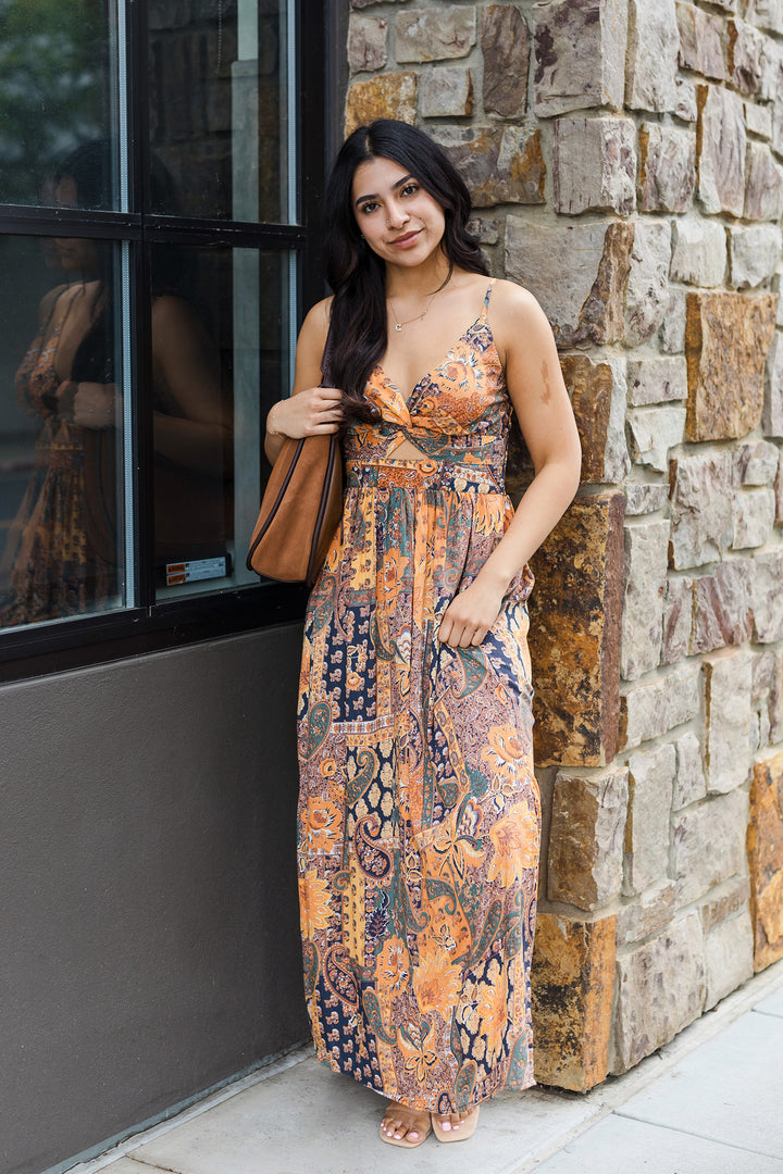 The Sangria at Sunset Twist Front Midi Dress