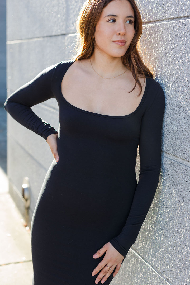 The All About You Black Soft Knit Longsleeve Bodycon Dress