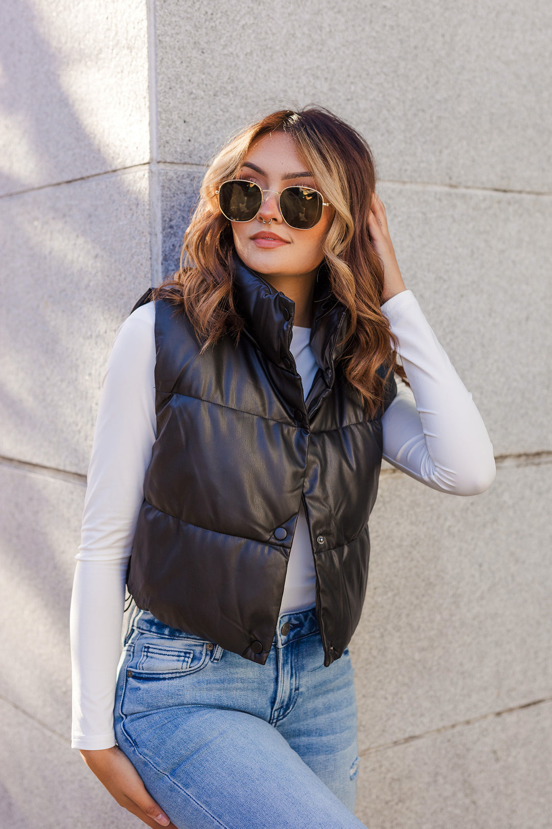 The Kind of Magic Black Faux Leather Puffer Vest