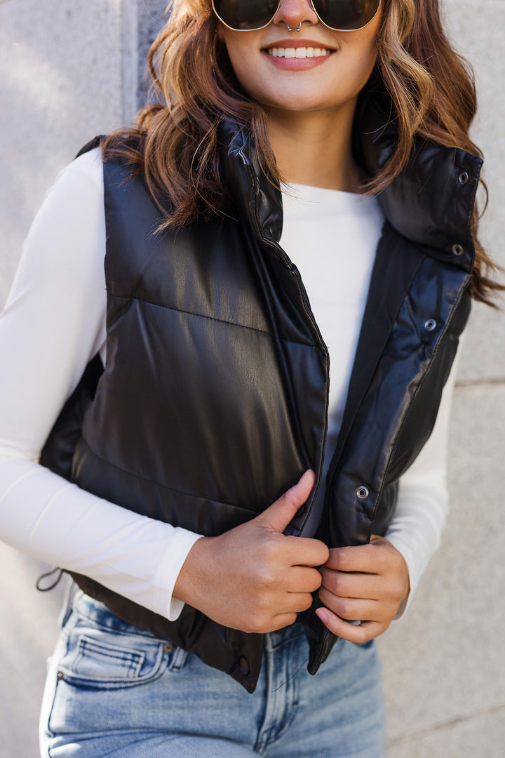 The Kind of Magic Black Faux Leather Puffer Vest