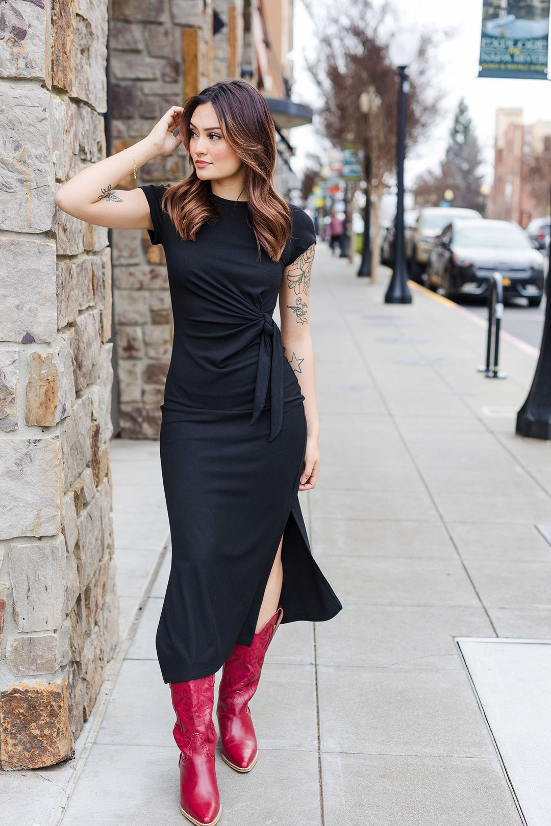 The Always There For You Black Side Tie Maxi Dress