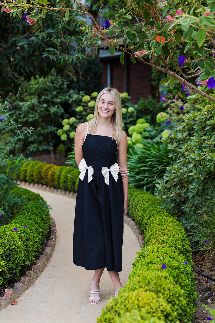 The Back To The Bow Black Midi Dress