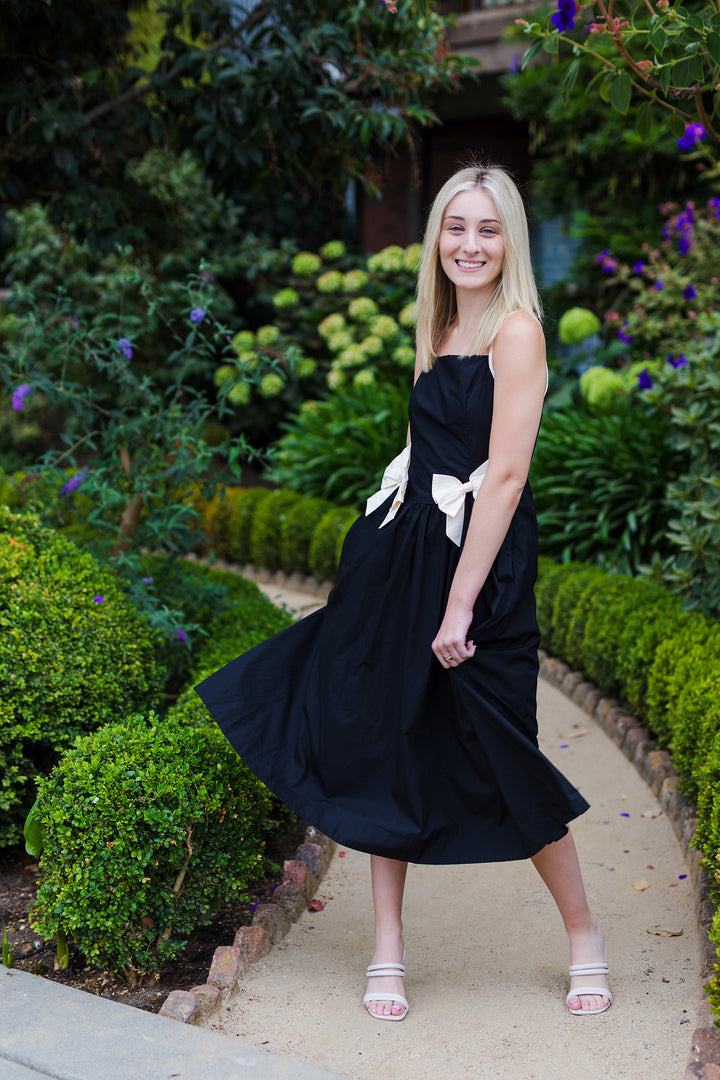 The Back To The Bow Black Midi Dress