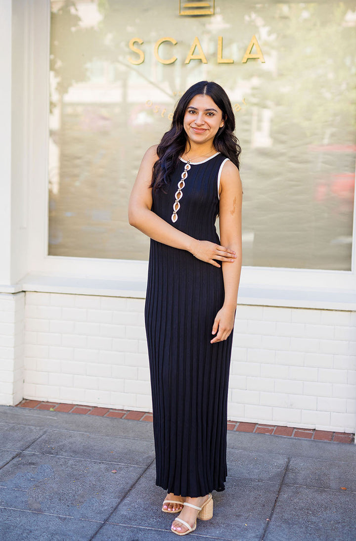 The Keeping In Contact Black Ribbed Maxi Dress