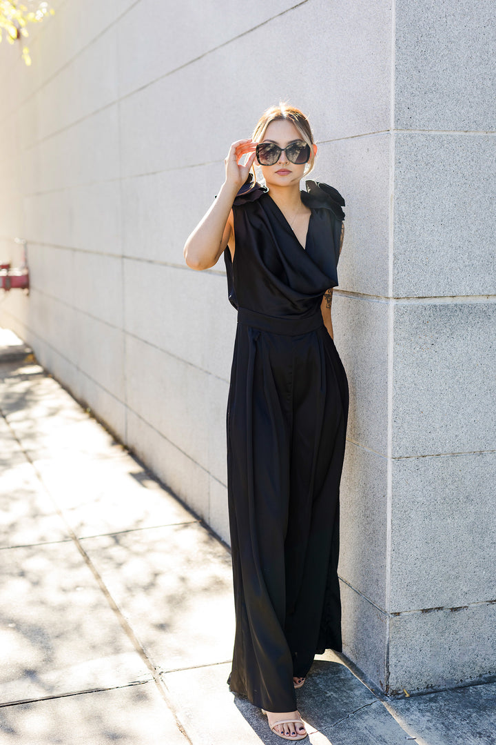 The Modern Elegance Floral Shoulder Satin Jumpsuit