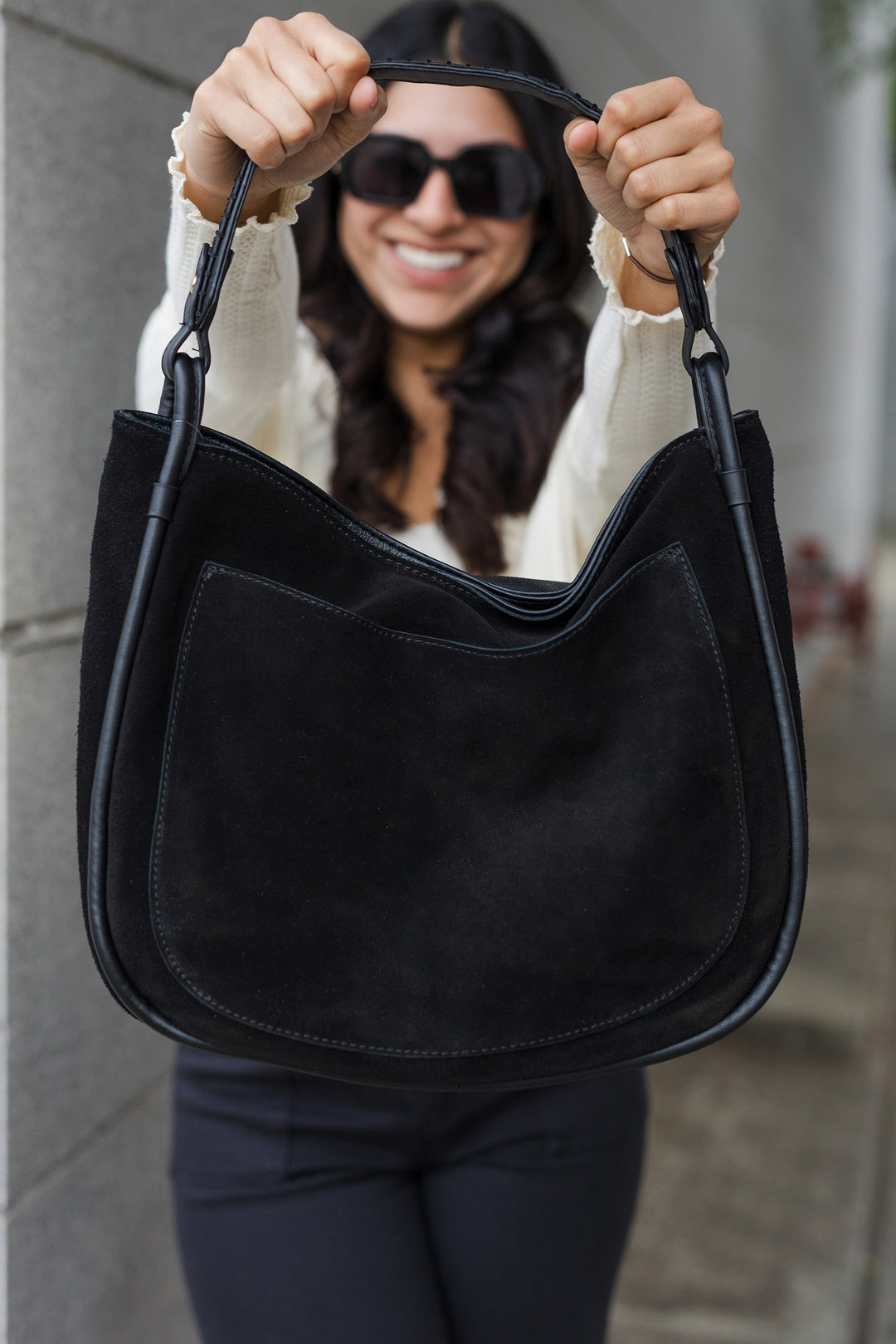 Genuine Suede Leather Hobo Shoulder Bag