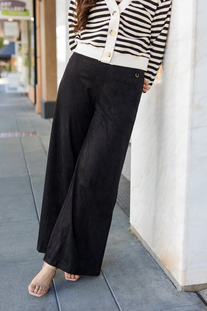 The Influenced Black Suede Wide Leg Pants