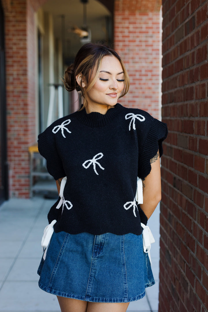 The Ribbons & Bows Black Knit Sweater Vest