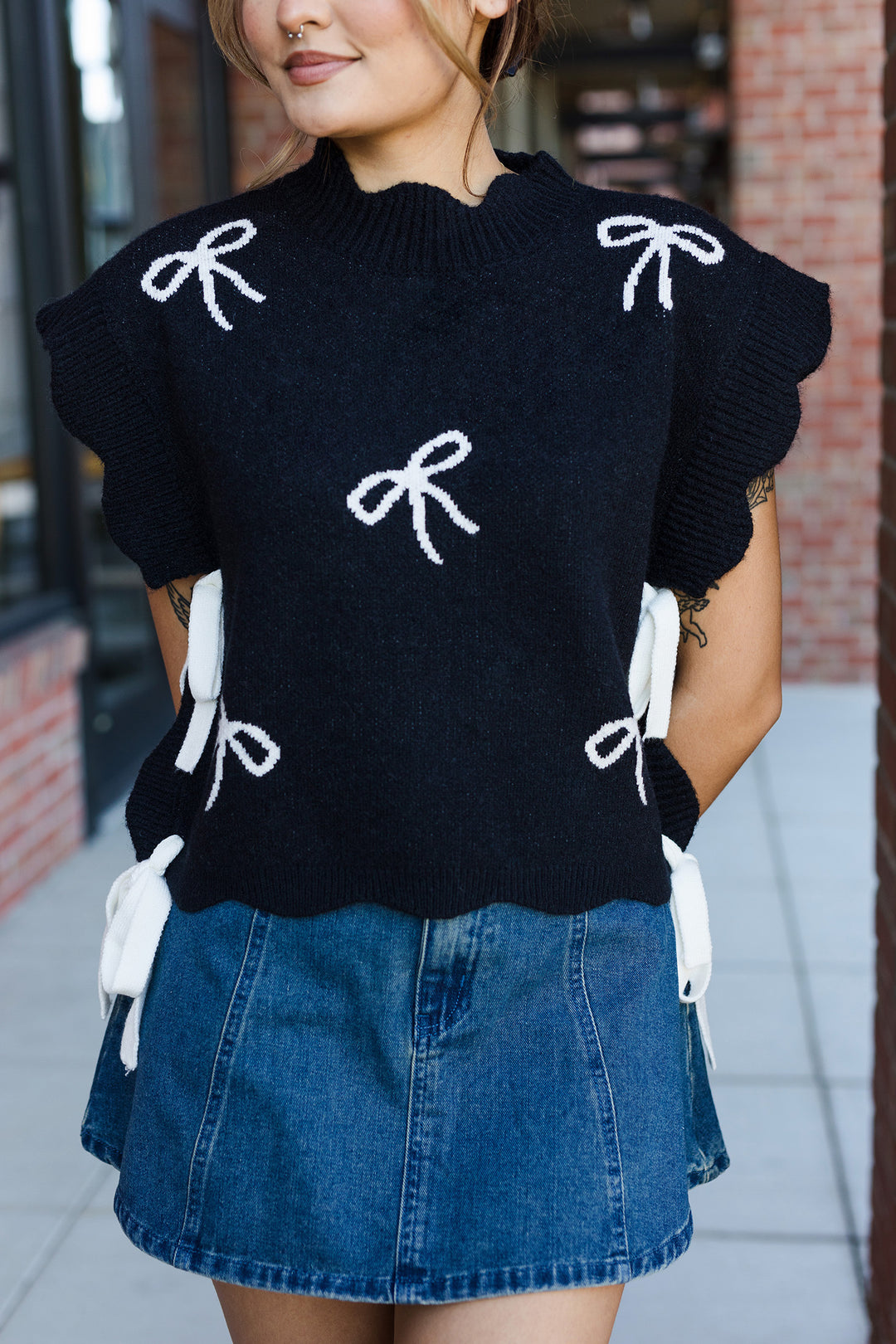 The Ribbons & Bows Black Knit Sweater Vest