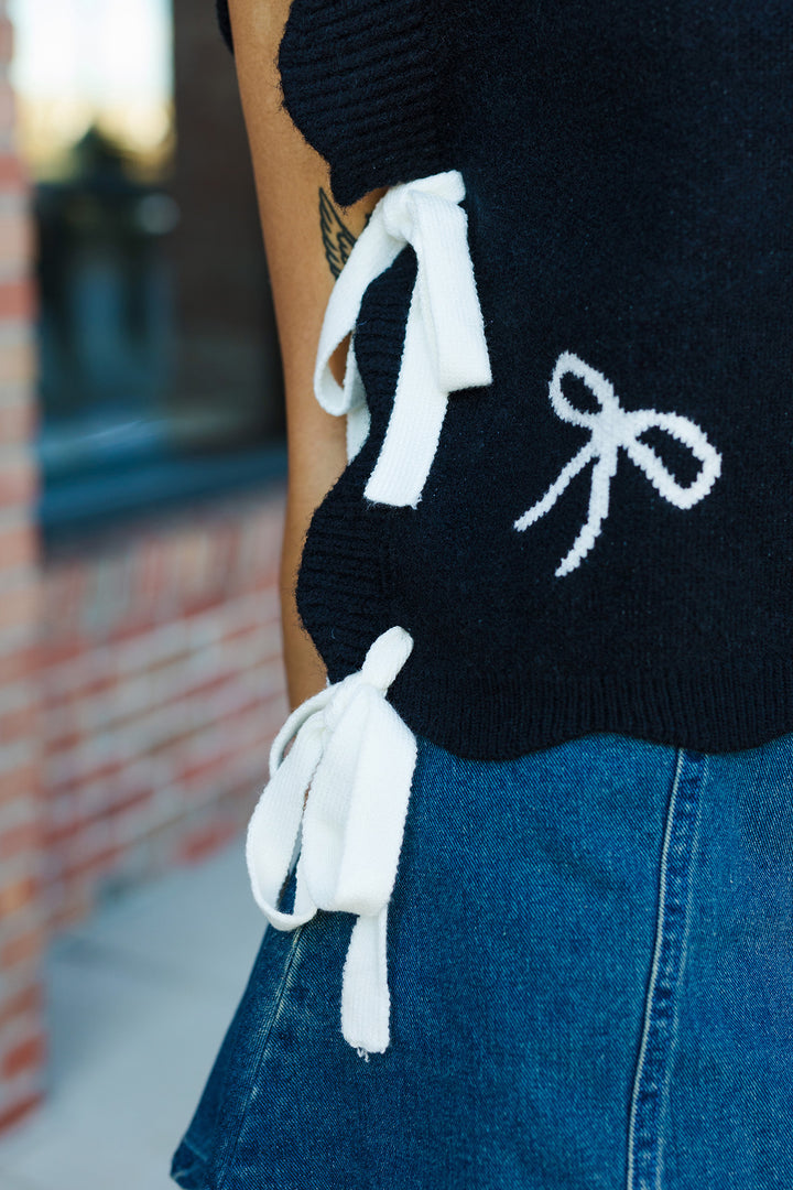 The Ribbons & Bows Black Knit Sweater Vest