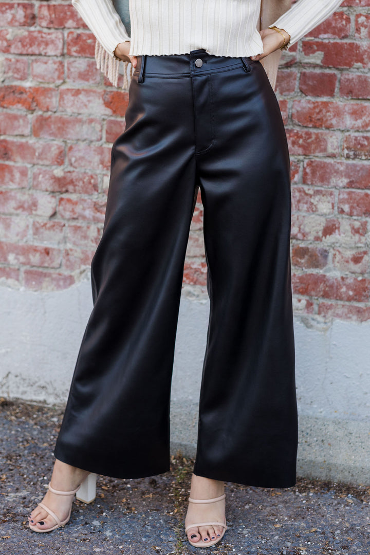 The Holiday Elegance Black Faux Leather Wide Leg Pants