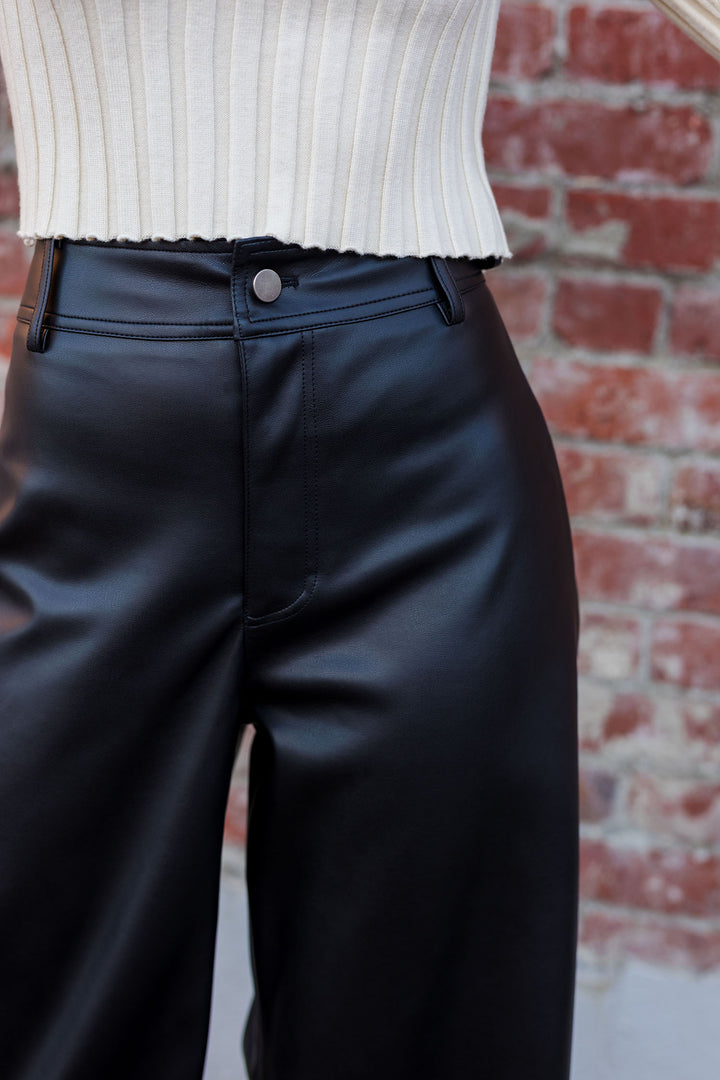 The Holiday Elegance Black Faux Leather Wide Leg Pants