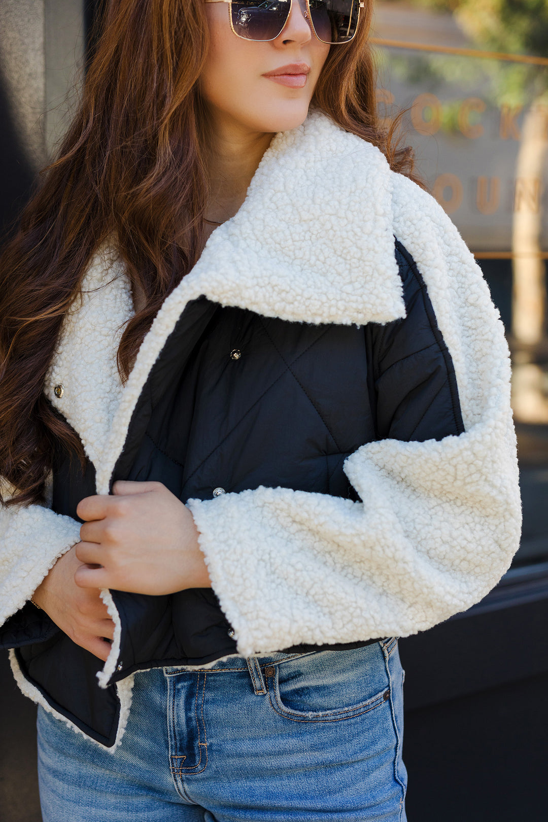 The City Girl Black Quilted Shearling Jacket