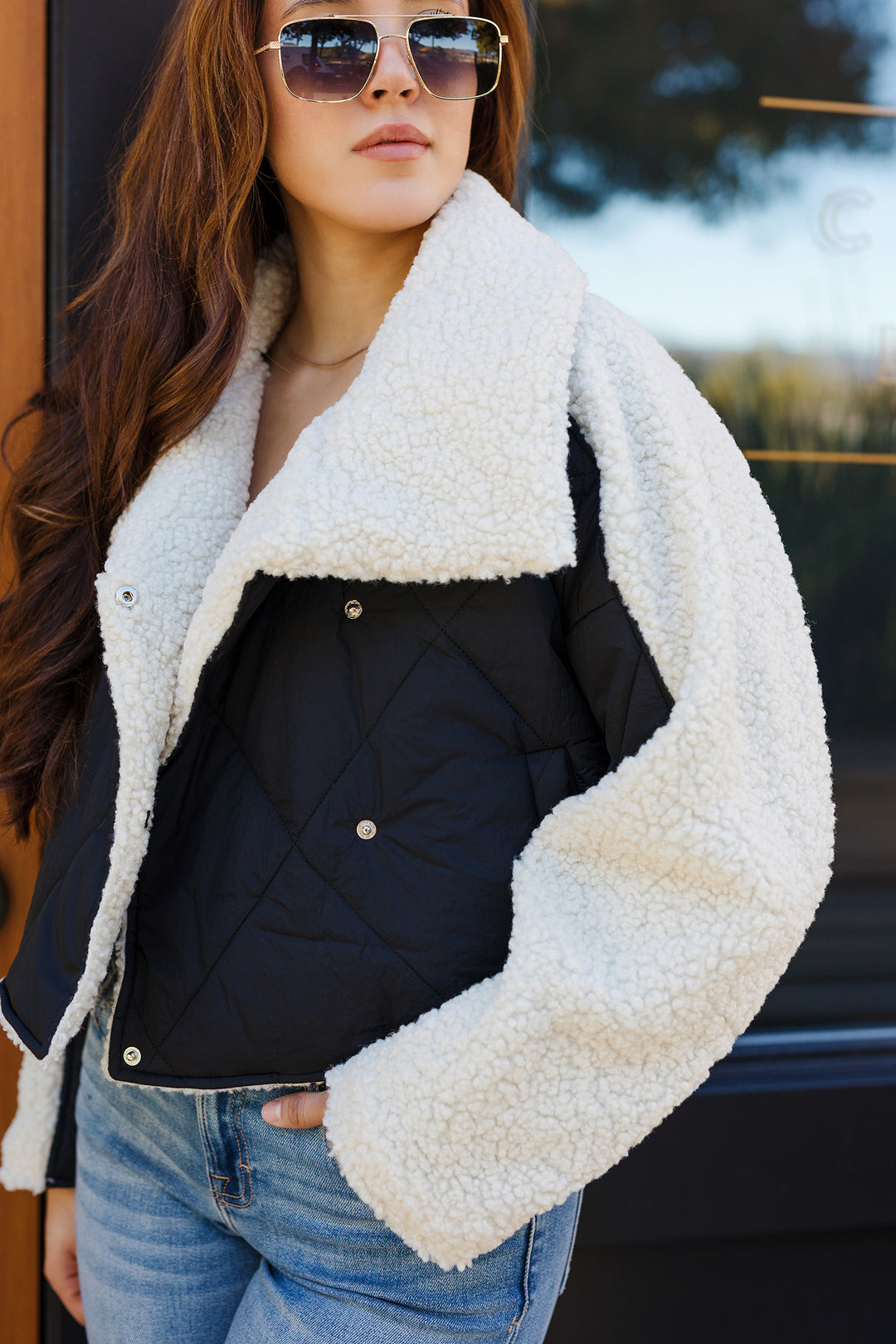 The City Girl Black Quilted Shearling Jacket