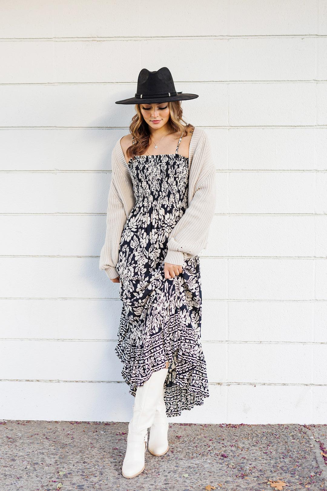 The Giselle Black and Cream Patterned Maxi Dress