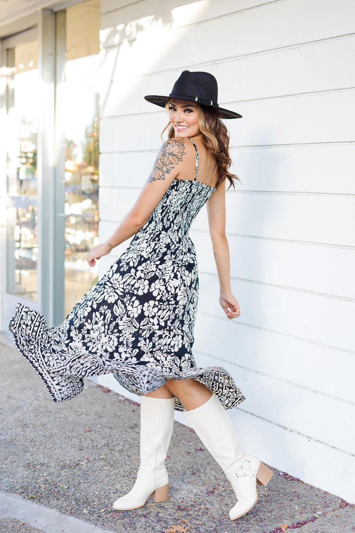 The Giselle Black and Cream Patterned Maxi Dress