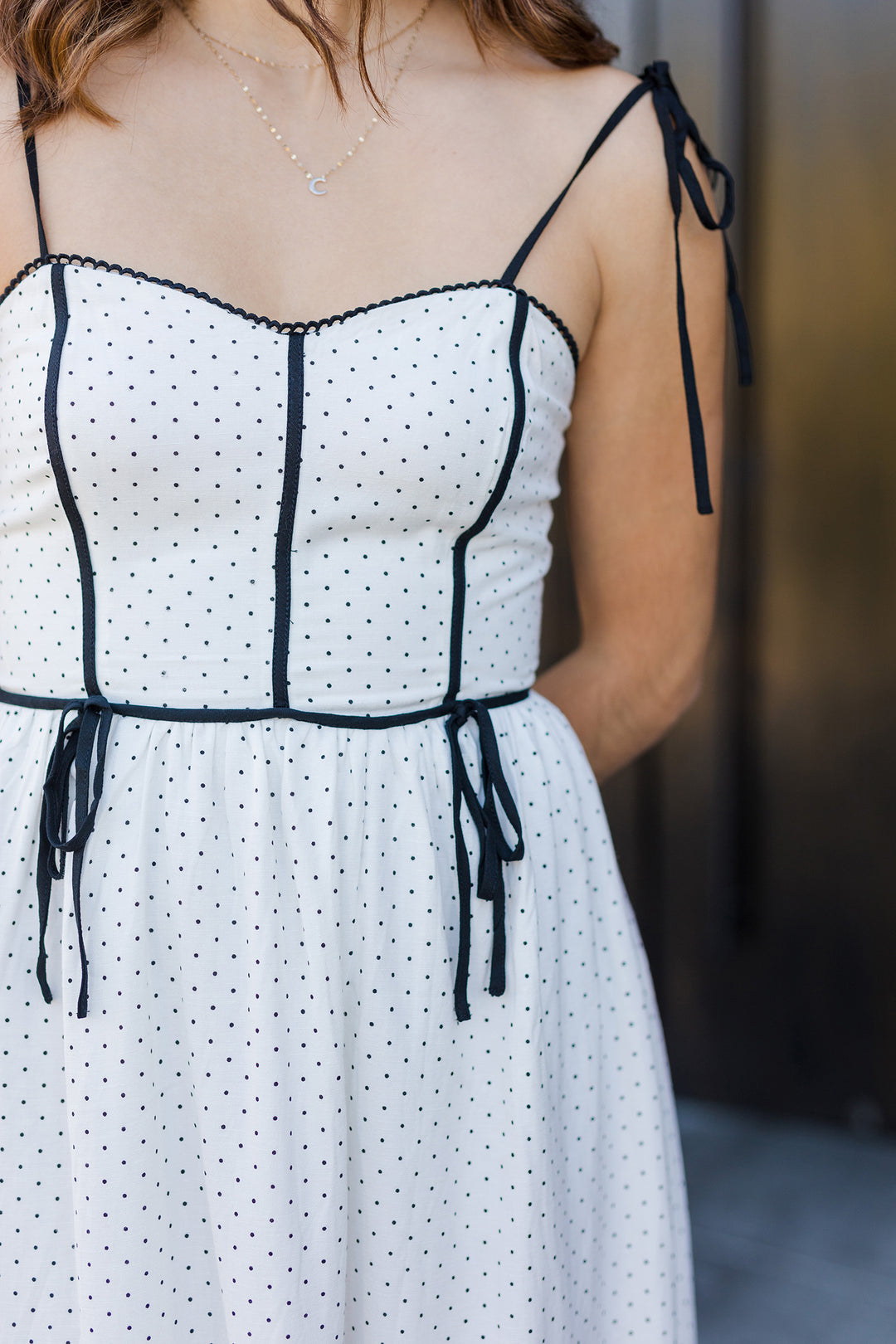 The Dottie Parton White and Black Polka Dot Midi Dress