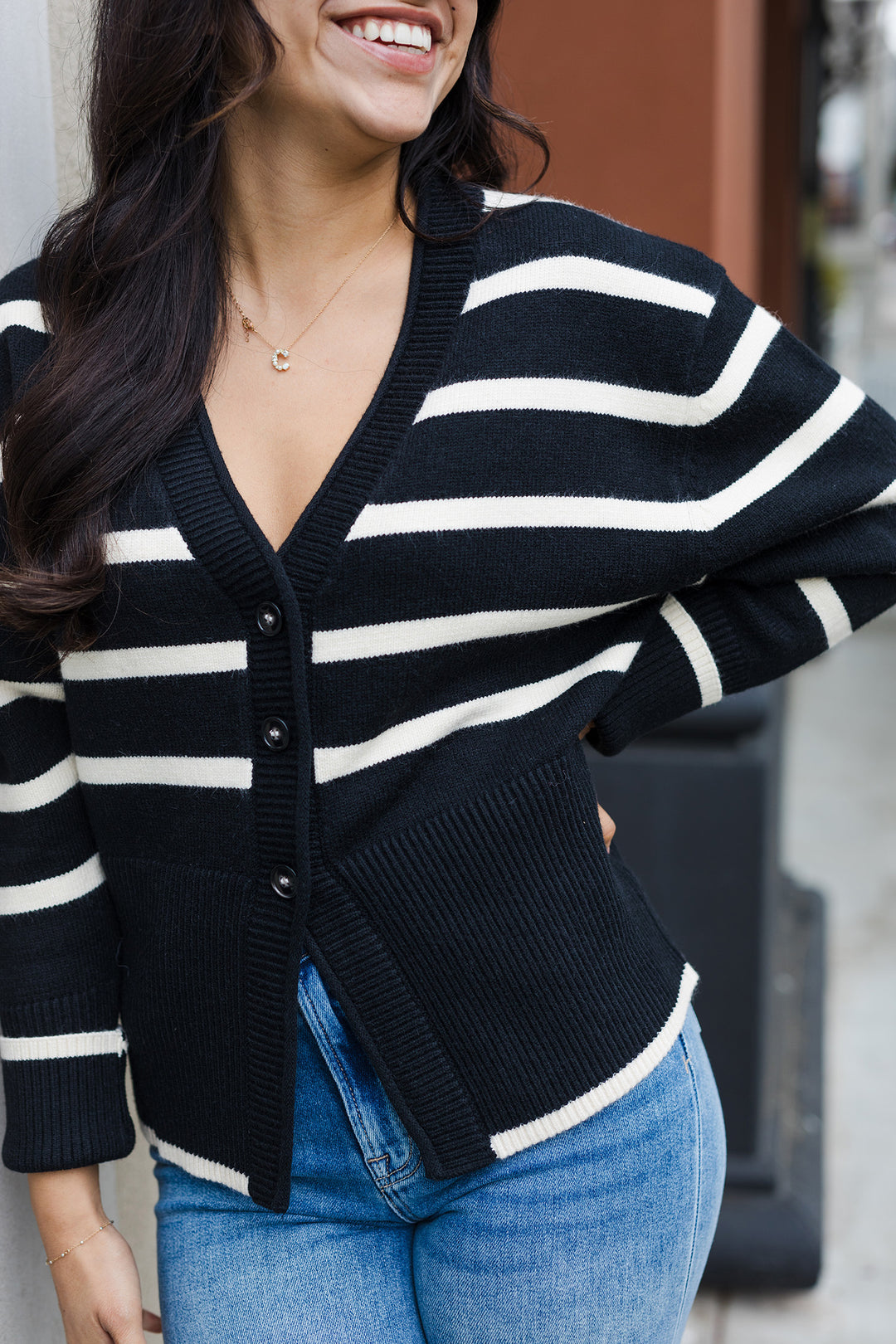 The Larger Than Life Black and Cream Striped Cardigan