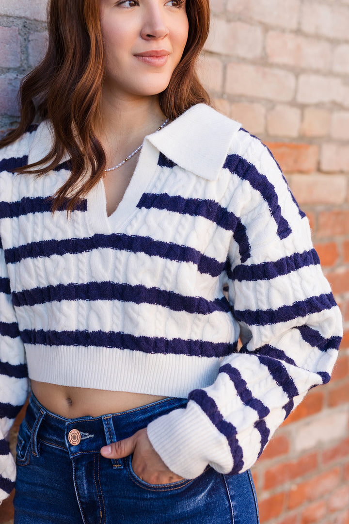 The Study Hall Striped Cropped Sweater