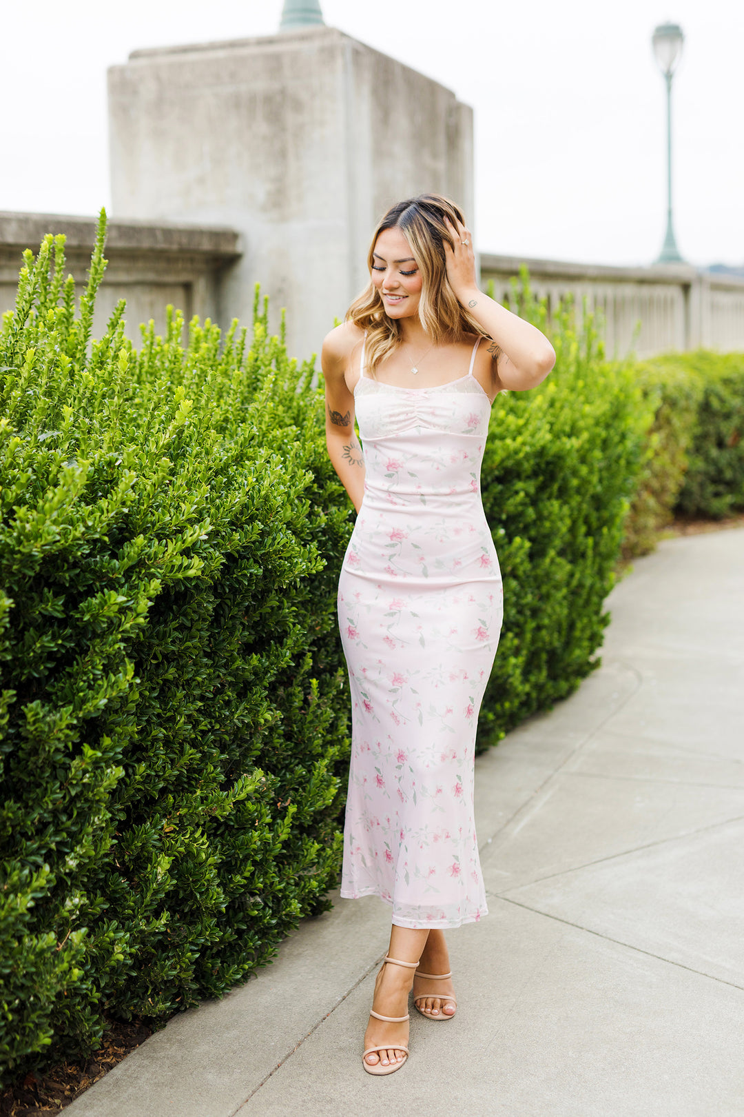 The Flower Play Pink Mesh  Maxi Dress