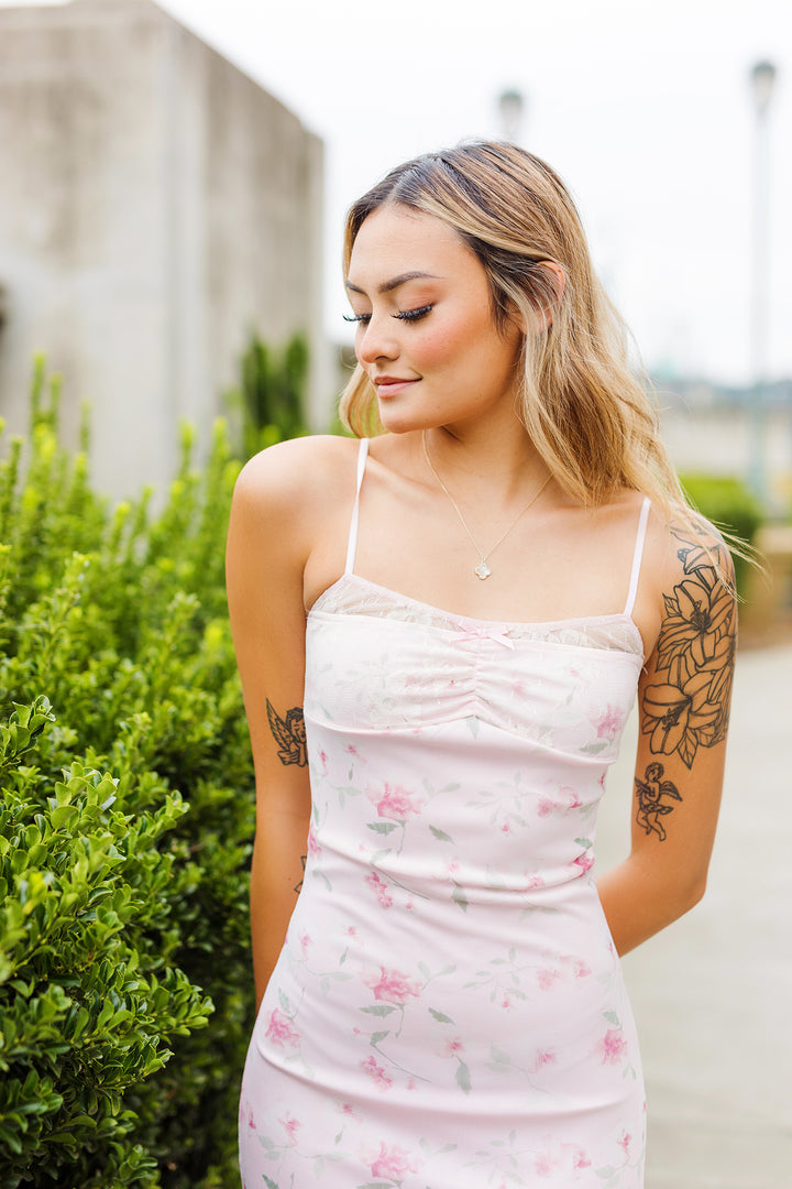 The Flower Play Pink Mesh  Maxi Dress