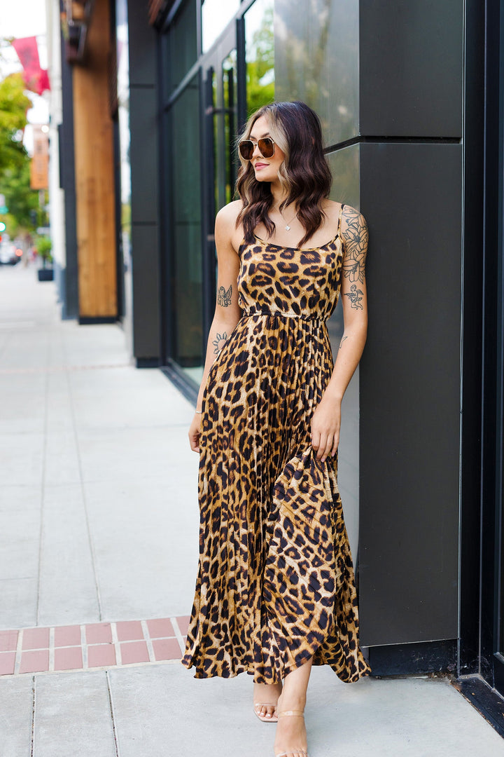 The Call Of The Wild Leopard Pleated Midi Dress