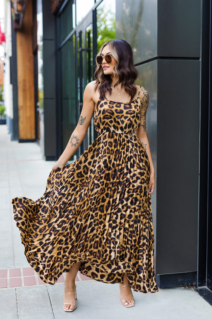 The Call Of The Wild Leopard Pleated Midi Dress