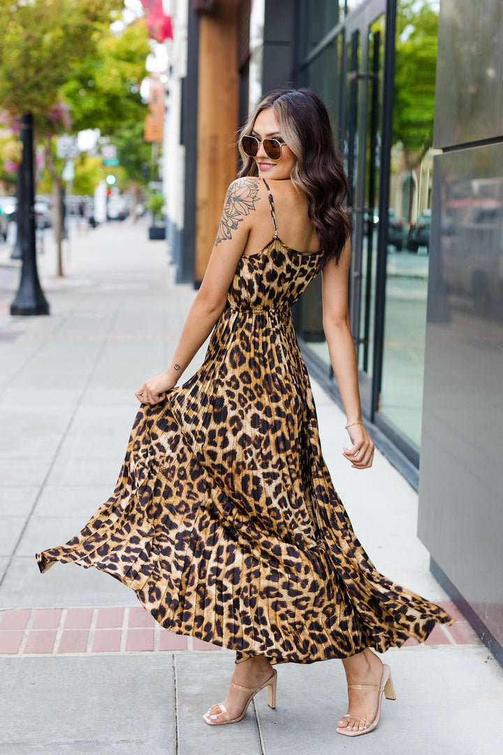 The Call Of The Wild Leopard Pleated Midi Dress