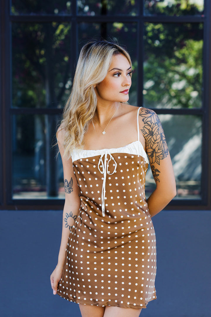 The In My Feels Brown Polka Dot Mini Dress