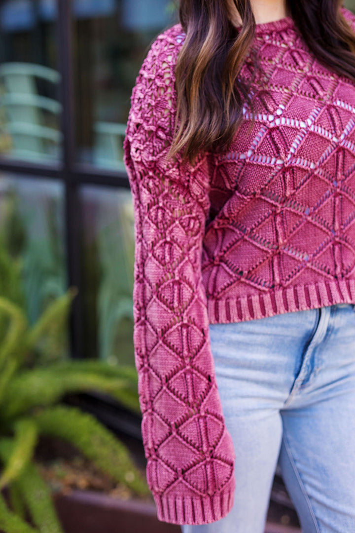 The Autumn Trails Raspberry Crochet Sweater